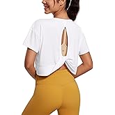 CRZ YOGA Open Back Short Sleeve Crop Top for Women Loose Athletic Yoga Workout Shirts Casual Cropped T-Shirts
