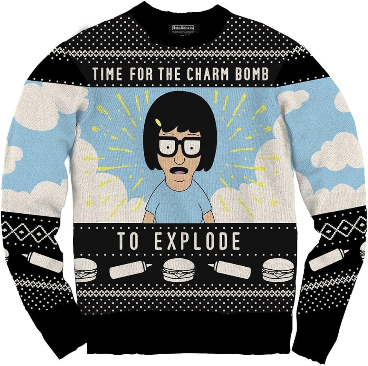 Ripple Junction Bobs Burgers Charm Bomb Knit Adult Ugly Sweater Sweaters Clothing, Shoes & Jewelry