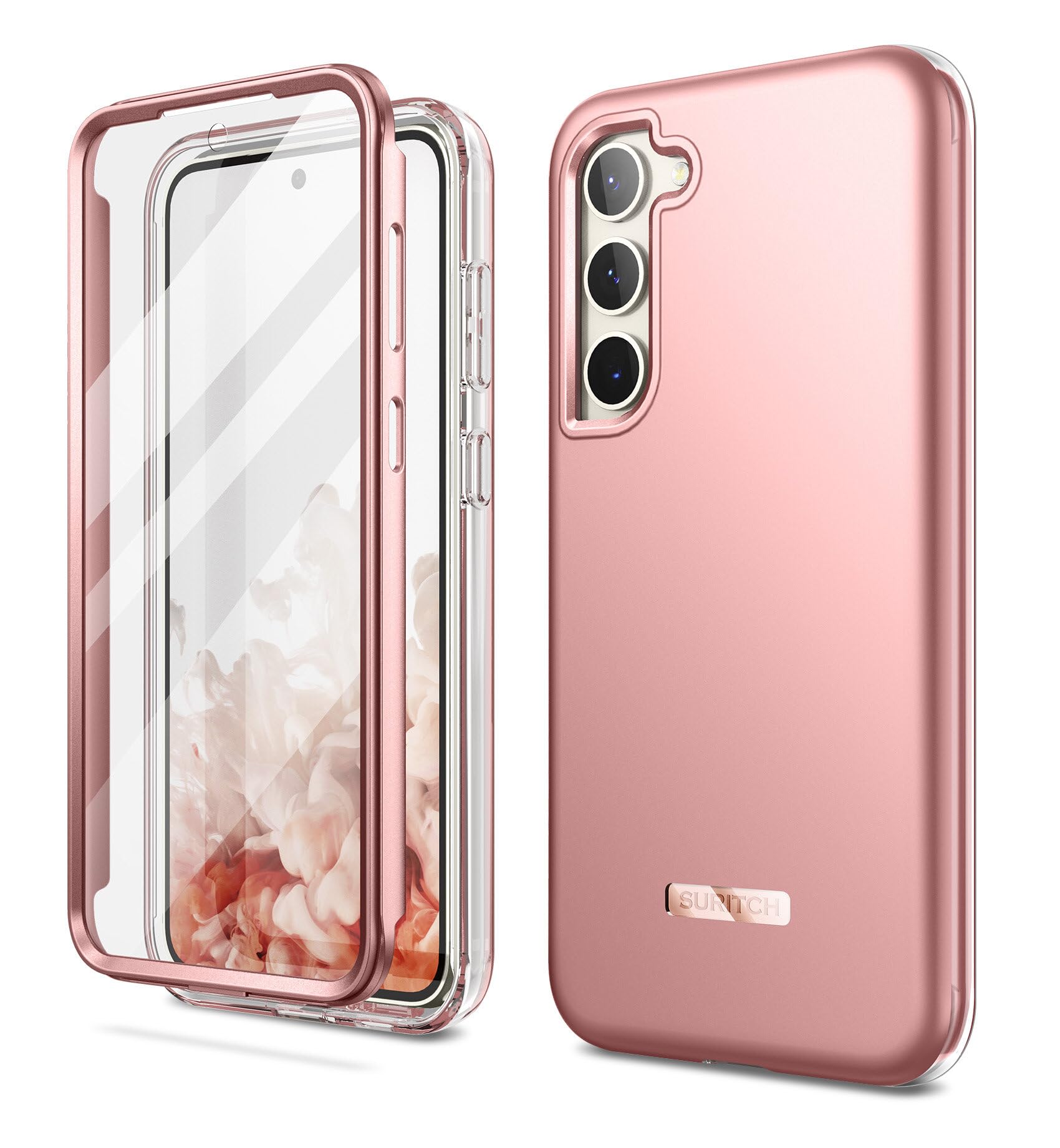 SURITCH for Samsung Galaxy S23 Case, [Built-in Screen Protector] [Dual-Layer Protection ] Full Protection Shockproof Rugged Bumper Phone Protective Cover for Samsung S23 6.1 Inch - Rose Gold