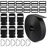 ZooviHyvi 1 Inch Buckle, 6-Pack Heavy Duty Plastic Buckles, 12pcs Tri-glide Slide Clips, 6 Pcs Metal D Rings