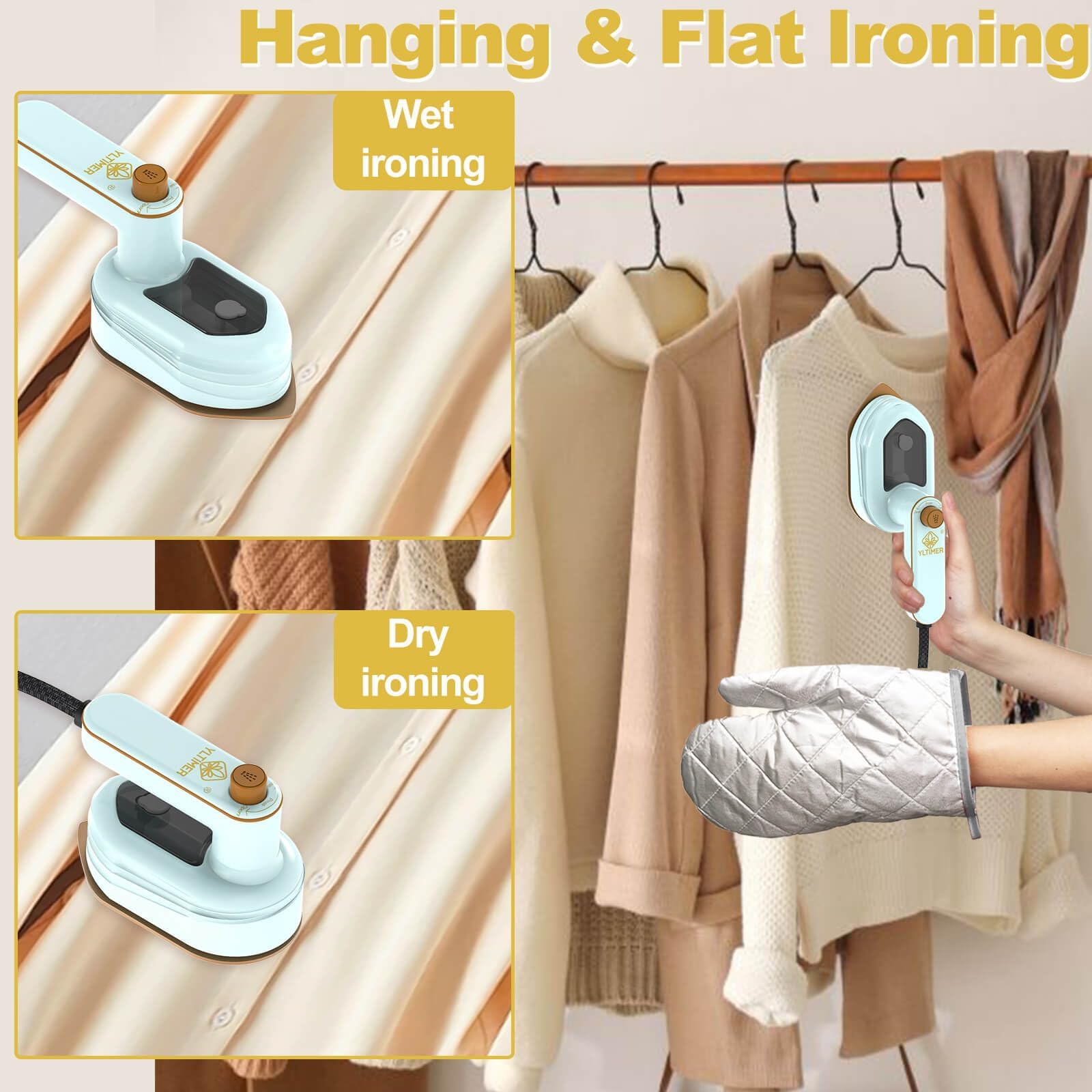 Portable Travel Mini Iron for Clothes, 180° Rotating Handheld Iron Steam, Small Size Ironing Machine Garment Steamer for Dry and Wet Ironing, Fabric Wrinkle Remover