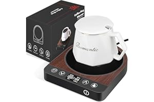 Firjoy Coffee Mug Warmer Set, 4 Hours Auto Shut-Off Electric Cup Warmer with Large Heating Plate for Office Desks, Travel and Home (50Watt - White Mug)