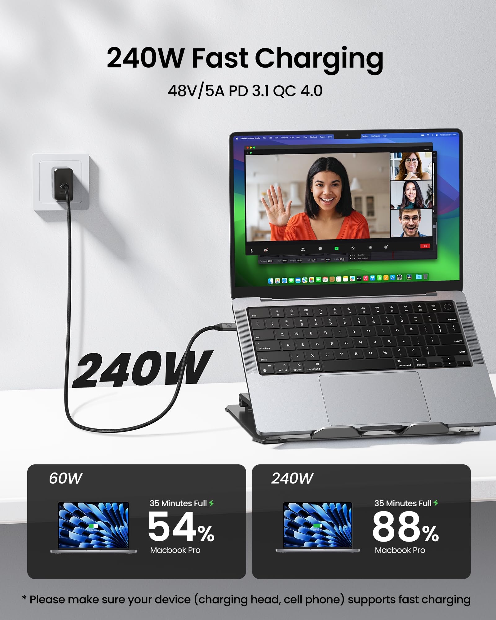 Silkland USB C Monitor Display Cable [4K@144Hz/60Hz 8K@30Hz], USB C 3.2 Gen 2x2 Video Cable, 20Gbps Data Transfer, 240W PD Fast Charge, Type C Compatible with iPhone 16, MacBook Pro, iPad, 3.3FT