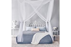 Reed 4 Corners Post Bed Canopy Twin Full Queen King Mosquito Net for Full Queen King Bedding(White)
