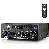 Facmogu AK-50 Bluetooth Stereo Audio Amplifier, RMS 50Wx2 HiFi Sound Stereo Amp Receiver, Remote Control Sound System w/, MP3,USB,SD,AUX, Bass Treble Control for Home Audio, Party, Karaoke, Garages