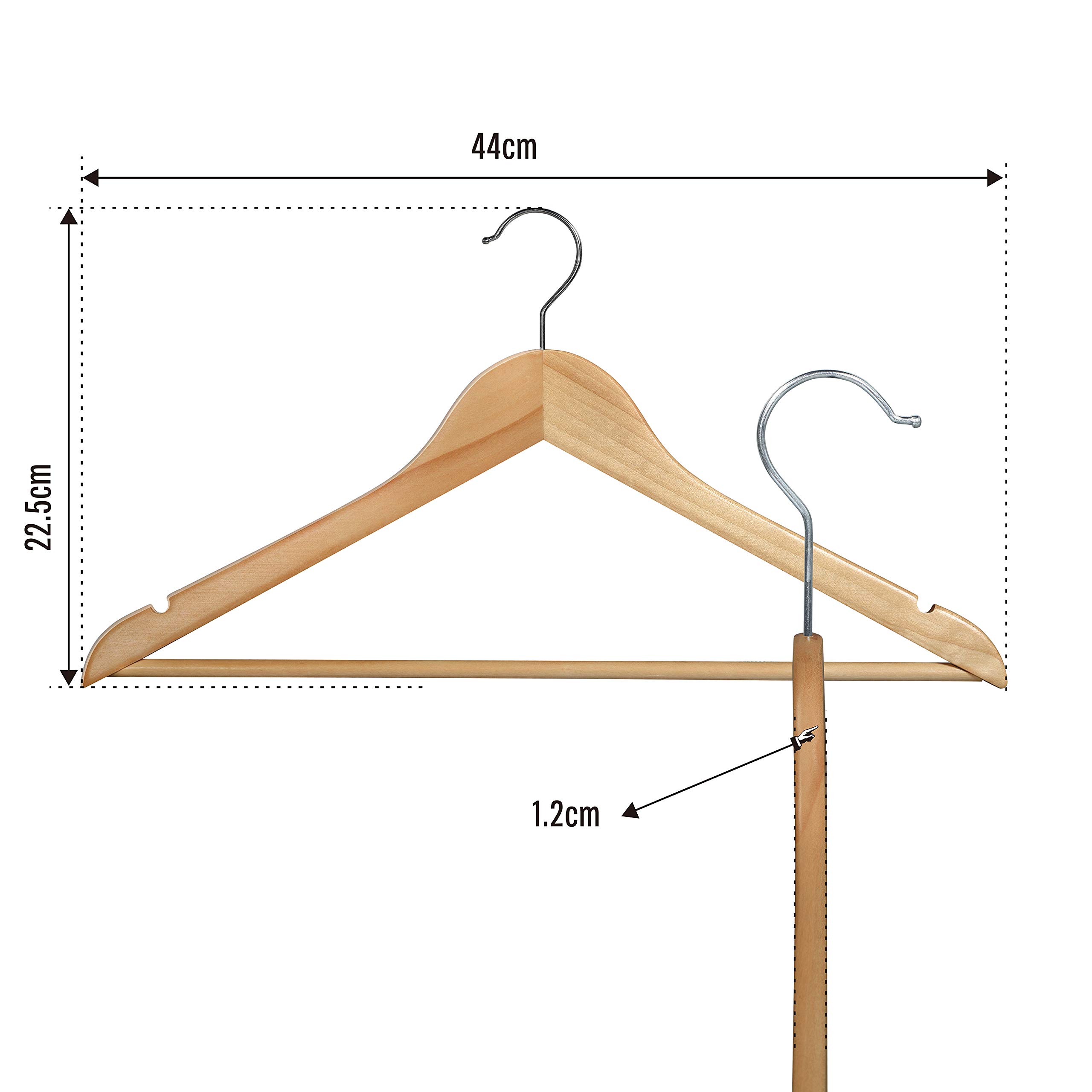 Ribelli Kleiderbügel Holz, 50 Stück, Anzugbügel Jackenbügel mit 360 Grad drehbarem Haken & runder Hosenstange & Schulterkerben, Holzbügel Bügel Geeignet für Mantel, Jacke, Anzug, Hosen, Hemden 5