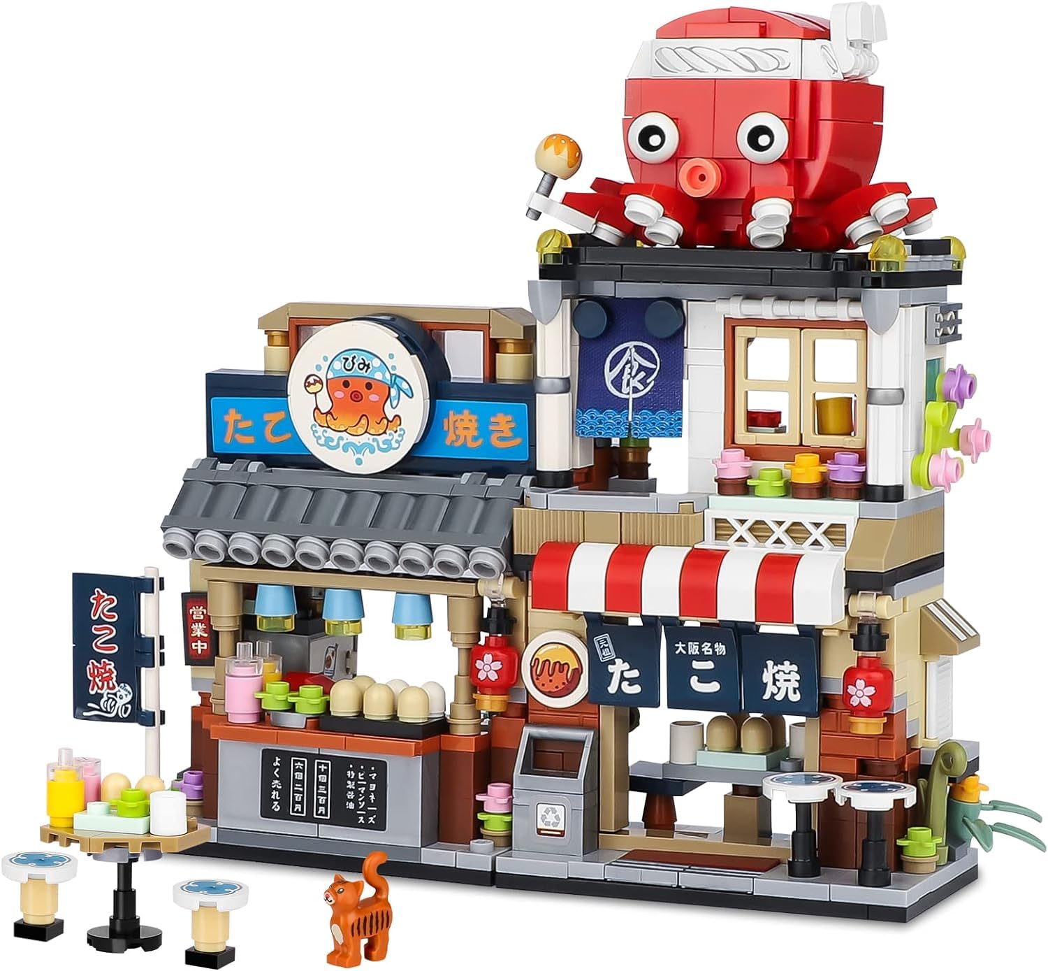 QLT Japanese Street View Takoyaki Shop Mini Building Blocks, MOC Creative Japanese Toys for Girls 6-12 Years Old, 722 Pcs Simulation Architecture Construction Toy, Gift Idea for Kids Adults