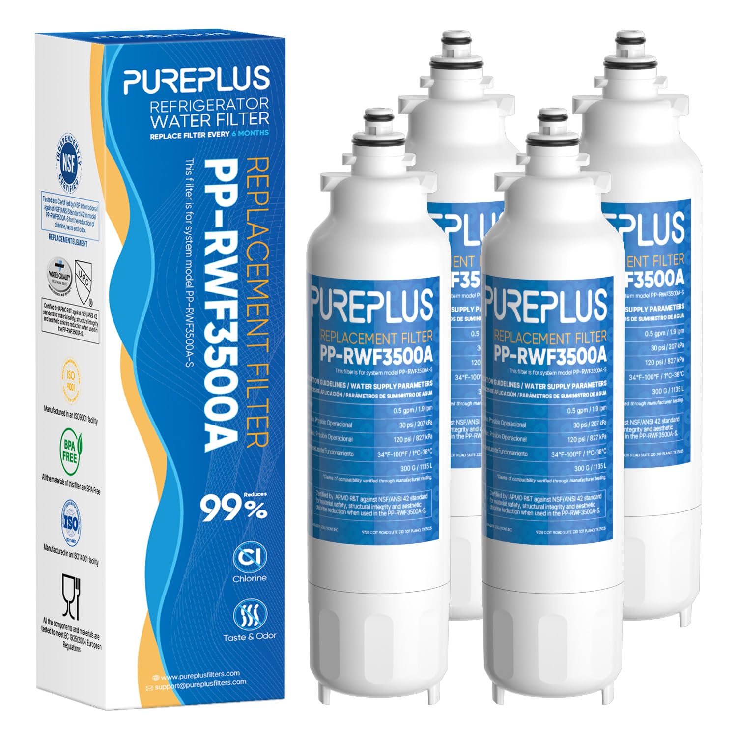Photo 1 of PUREPLUS Replacement for ADQ73613401, LG® LT800P®, LT800PC, ADQ736134, ADQ73613402, LSXS26326S, LSXS26366S, LMXS30776S, LSXS26366D, LMXC23746S, 46-9490, Refrigerator Water Filter, 4 Pack