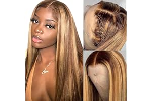 AZKIU Highlight Ombre Lace Front Wig Human Hair Pre Plucked 13x4 HD Transparent 4/27 Honey Blonde lace frontal Wigs with Baby Hair 150% Density Colored Straight Lace Front wig Human Hair for Women 16Inch