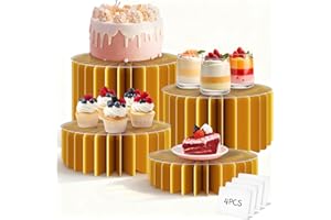 Marsui 4 Pcs Buffet Risers Food Display for Dessert Table Cake Riser Display Stands Acrylic Foldable Cardboard Cake Stands Tall Columns for Parties Birthday Wedding Pillars Decoration (Gold)