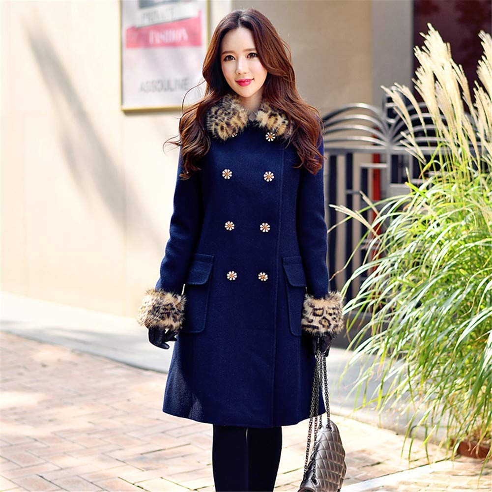 Long slim coat blue flowers bottons leopard print details 