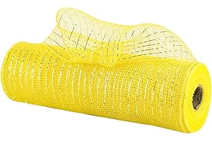 MEEDEE Yellow Mesh Ribbon Yellow Deco Mesh 10 Inch Metallic Mesh Fabric for Holiday Deco Mesh Wreath Ribbon Centerpiece Craft Supplies (30 Feet)