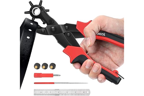 XOOL Revolving Punch Plier Kit, Leather Hole Punch Set for Belts, Watch Bands, Straps, Dog Collars, Saddles, Shoes, Fabric, D