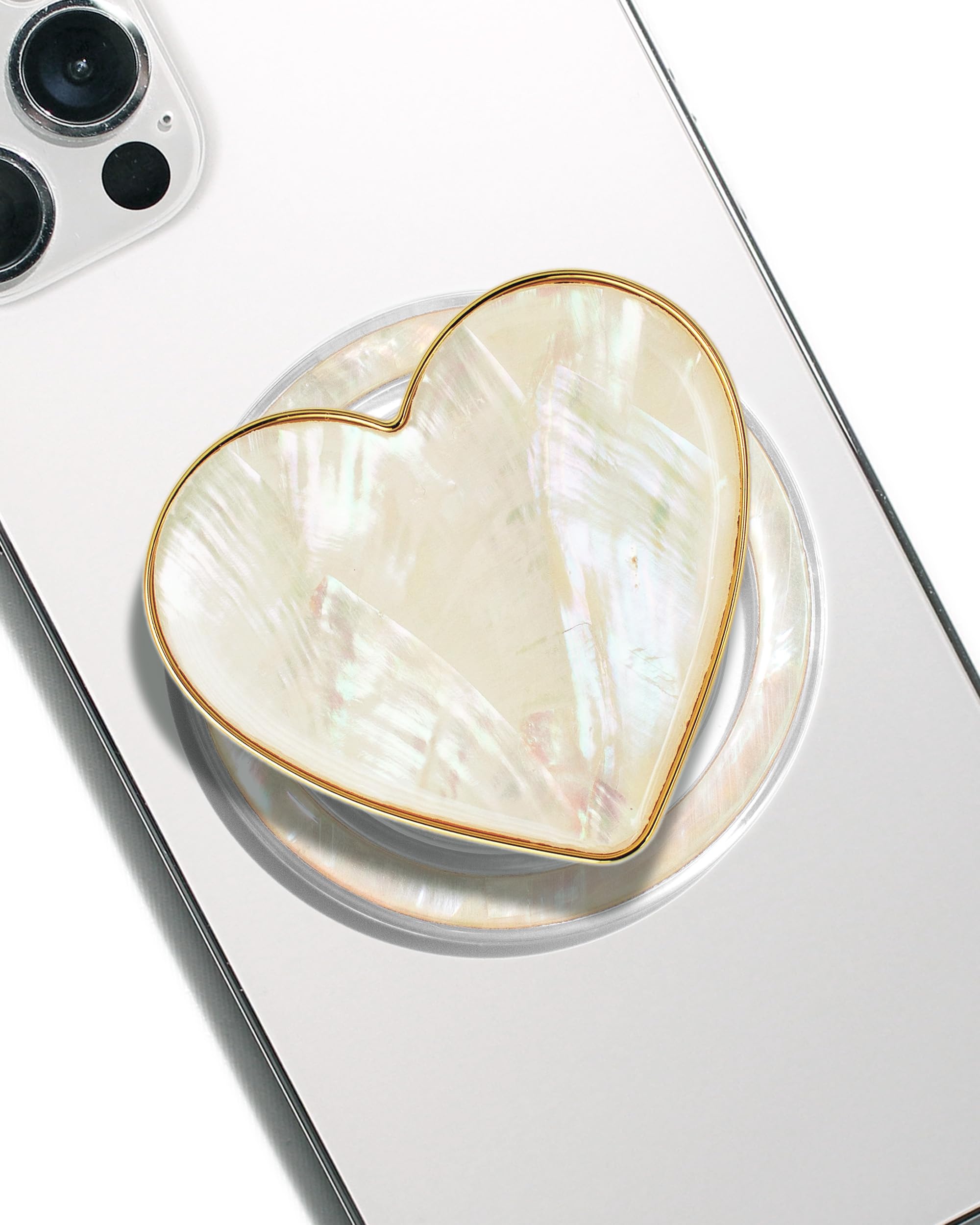 Photo 1 of OnTheGrip Cute Natural Seashell Design Heart Shape Collapsible Mobile Phone Grip Stand Holder for Smartphone Tablet Cell Phone Accessory (Magnetic Type, Crème)