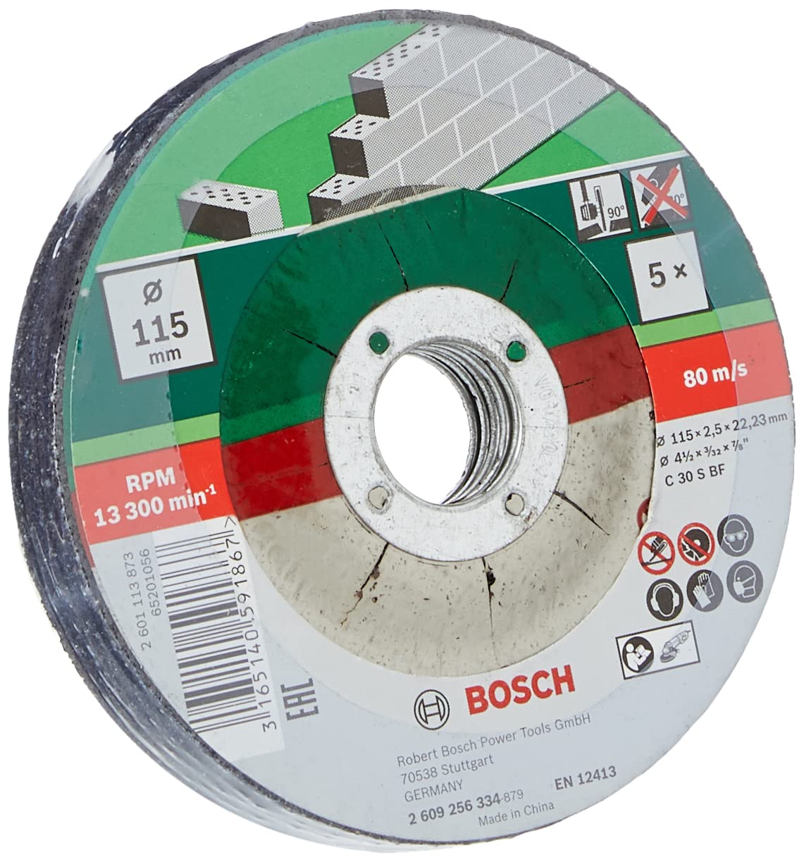 Bosch 2609256334 Cutting Disc Set with Depressed Center for Stone (5-Piece)