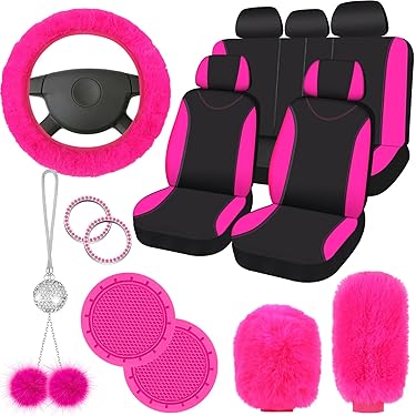 Upgrade4cars Autostoelhoezen set voor pilootszetels | Complete set autostoelhoezen in roze | Universele autostoelhoezen met geïntegreerde hoofdsteun | Auto-accessoires voor interieurdecoratie