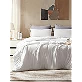 SLEEP ZONE Queen Size Comforter Set, Breathable Jersey Knit Soft Duvet Insert Set 3 Pieces Bedding Sets for Bedroom All Season, White