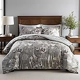 AIKASY 7-Piece Queen Size Bed in a Bag Comforter Set - Taupe Floral Ensemble with Reversible Botanical Flowers Comforter, Sheets, Pillowcases & Shams