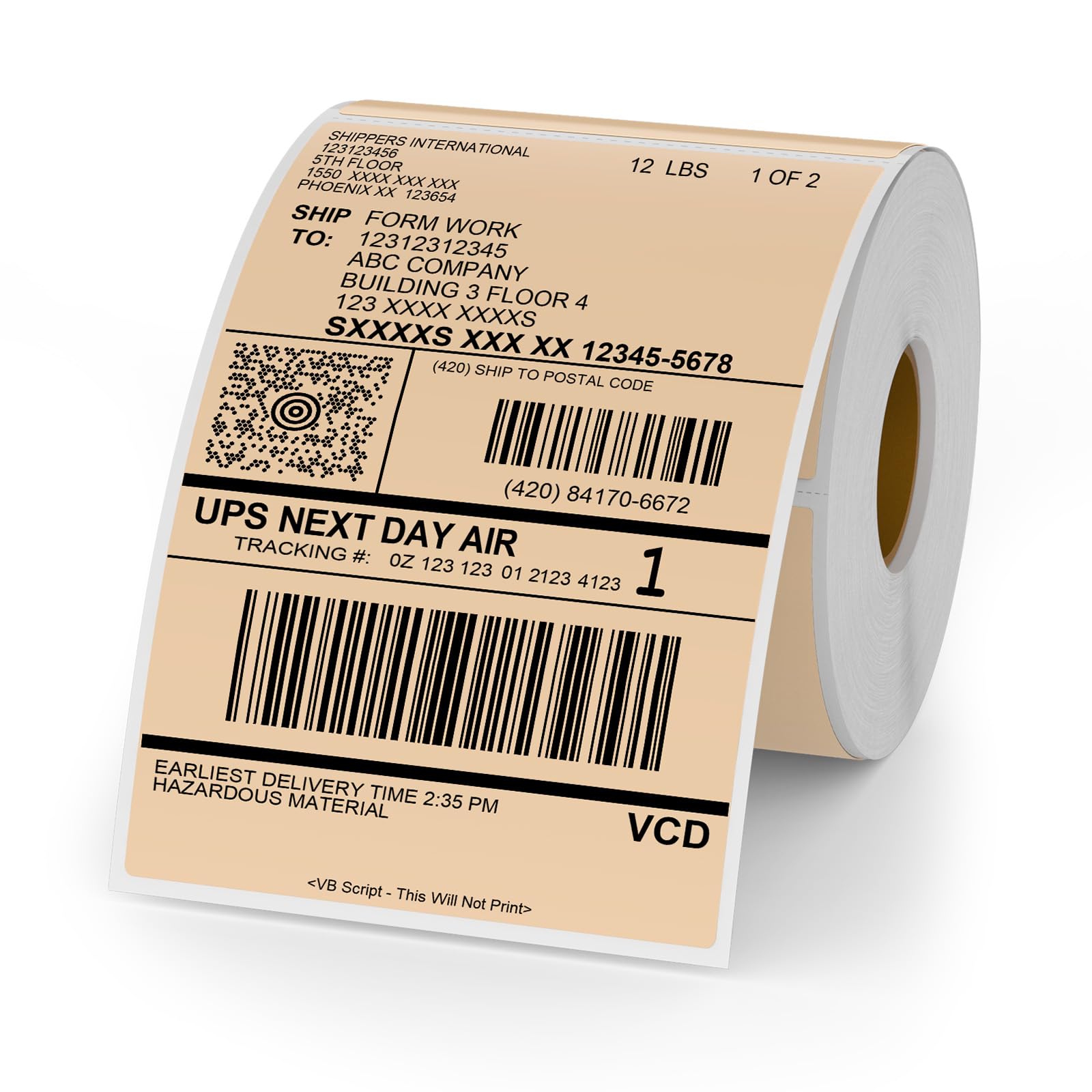 Photo 1 of YIKIADA Khaki Direct Thermal Labels Vinyl 6 × 4 Inch Self-Adhesive Rectangle Stickers Roll Waterproof Printer Decals Shipping Tag for QR Code DIY Office Address 250 PCS
