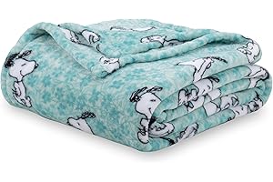 Berkshire Blanket Peanuts® VelvetLoft® Cute Character Snoopy Plush Blanket,Snoopy Springtime Floral Dance Large Blue,Twin 60 in x 90 in (Official Peanuts® Product)