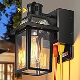 Porch Lights with GFCI Outlet, Dusk to Dawn Outdoor Lights with Outlet, 3 Lighting Modes Exterior Light Fixture Waterproof, O
