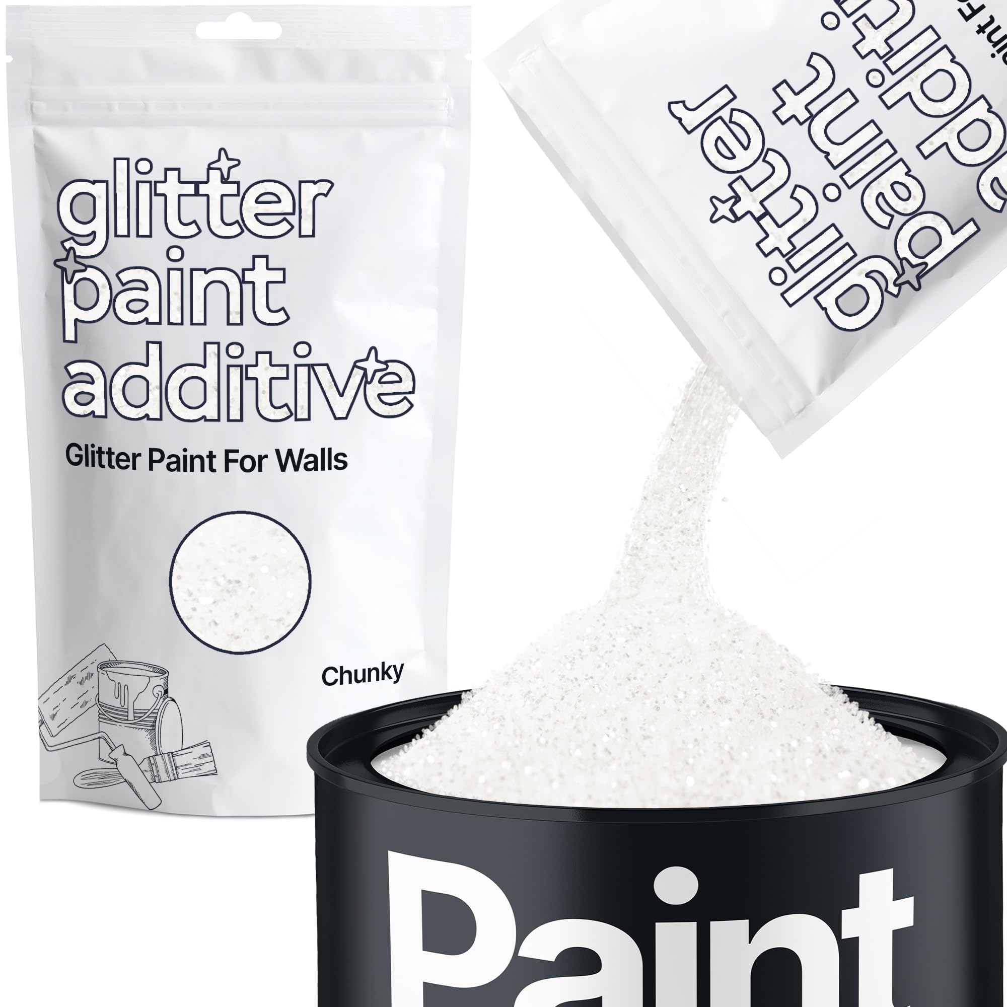 Hemway White Iridescent Glitter Paint Additive Chunky 100g for Adding Sparkle to Paints & Varnish | Paint Walls Sparkly Add to Emulsion, Acrylic or Lacquer Indoor