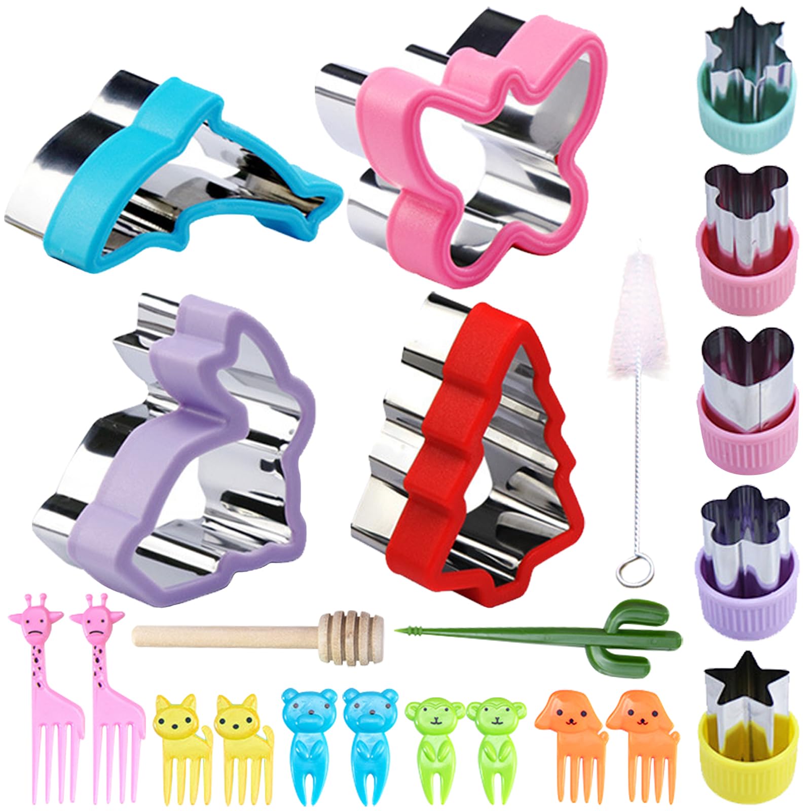 TYXHXTF 22 Pcs Sandwich Cutters, Cookie Cutters Set, Bread Cutter Set, Pastry Cutter, Flower Animals Fruit Shape Vegetable Cutter with Fruit Picks for Kids Lunch Box and Bento Box