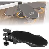 Hovadova Computer Arm Rest for Desk, 180&deg; Swivel and 90&deg; Foldable, Black | Desk Extender Tray, Clamp On Desk Arm Rest, Ergonomic Elbow Arm Support Desk, Easy To Install, Home &amp; Office