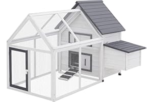 PawHut 65" Chicken Coop Wooden with Detachable Run, Outdoor Chicken House Poultry Cage Hen with Nesting Box, Removable Tray, Roosting Bars, Ramp, for Garden Backyard, Gray
