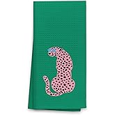 OHSUL Green Dish Tea Hand Towels - Cheetah Leopard Decorative, 16x24 Inch for Kitchen & Bathroom
