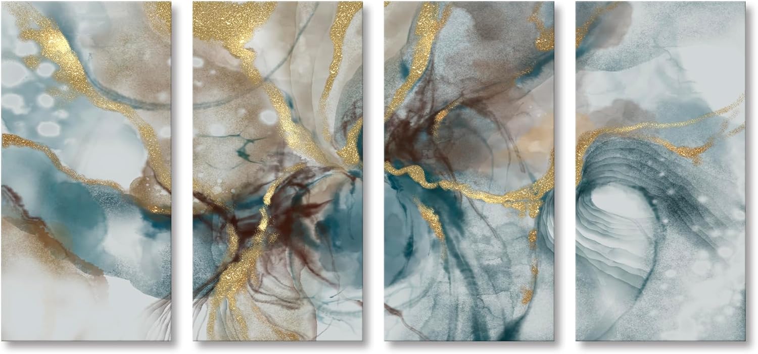 Paintings - Huge Turquoise Abstract Canvas Wall Art Extra Large Marble Vortex Canvas Prints Picture Modern Decor for Home Office Decoration