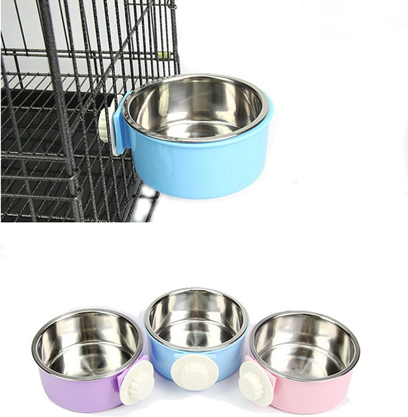 TYHY Pets Bowl - Removable Stainless Steel Food Water Hanging Bowl for Dog Cat Bird with Bolt Holder