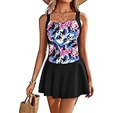 Ekouaer Swim Dress One Piece Bathing Suit Skirted Swimsuits for Women Ruched Retro Swimwear S-XXL