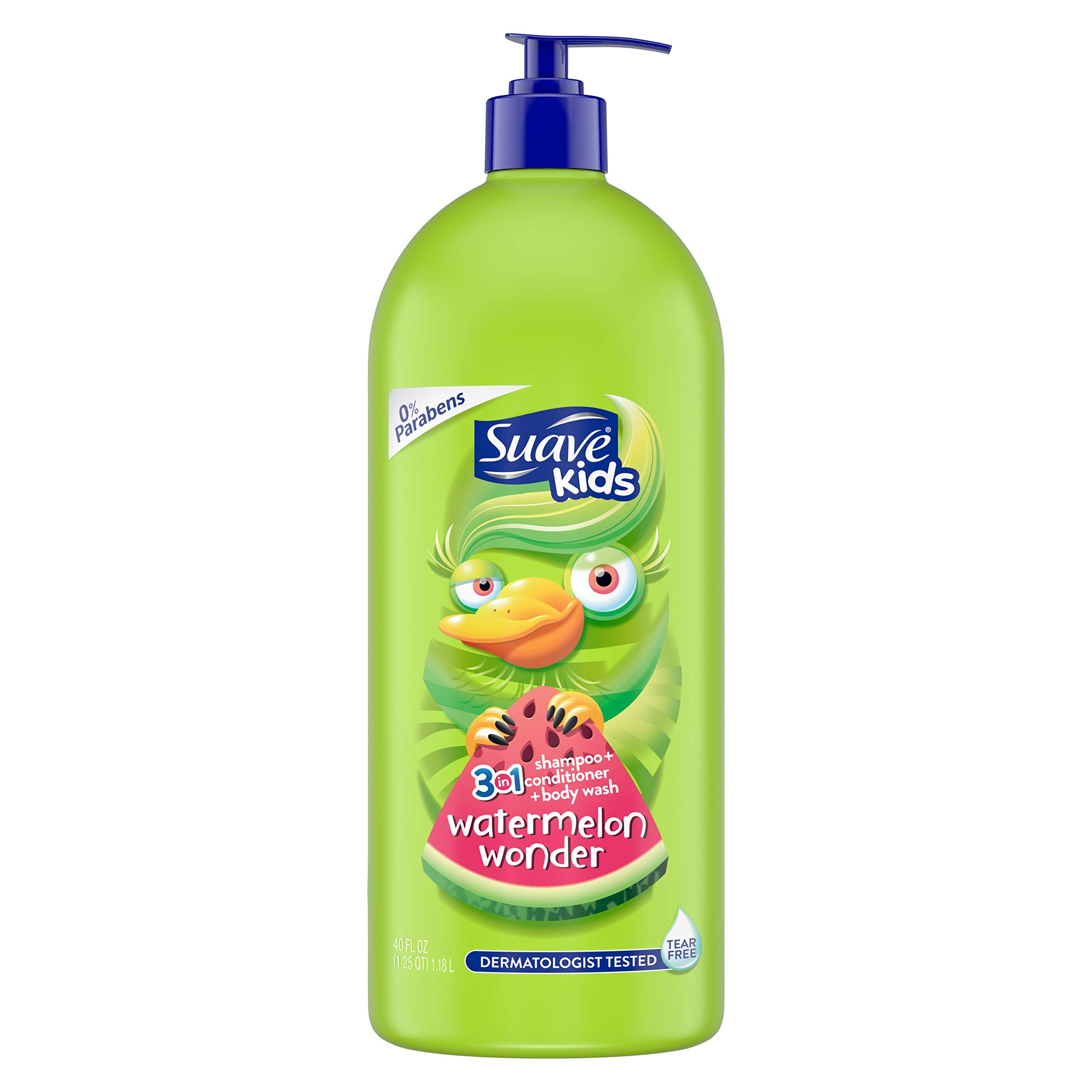 Suave Kids 3 in 1 Shampoo Conditioner Bodywash For Tear-Free Bath Time Watermelon Wonder Dermatologist-Tested 40 oz