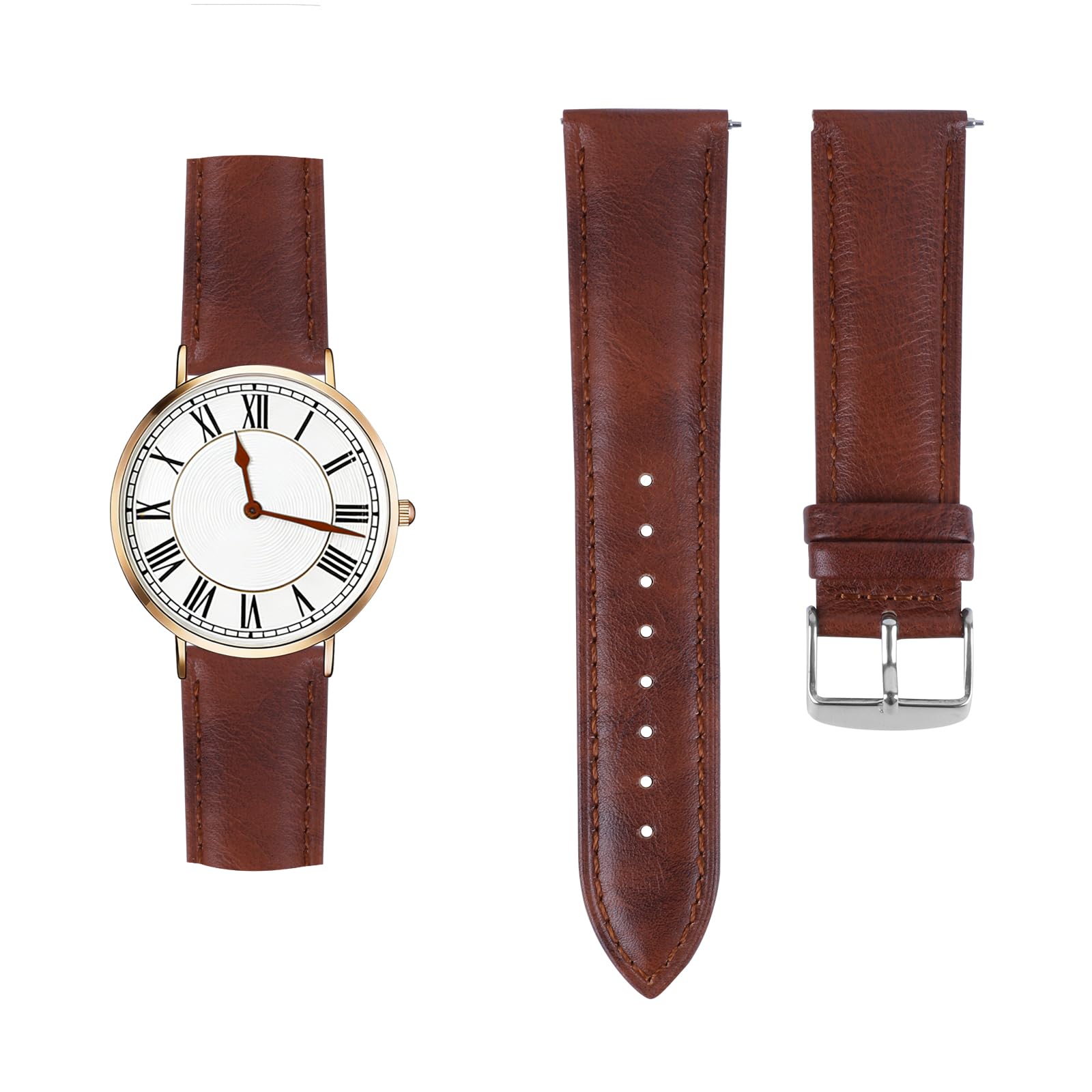 CeiBand 22mm 20mm Leather Strap, Soft and Comfortable Real Leather Bracelet, Replacement Watch Band for Women Men for 22mm 20mm - (22mm brown)