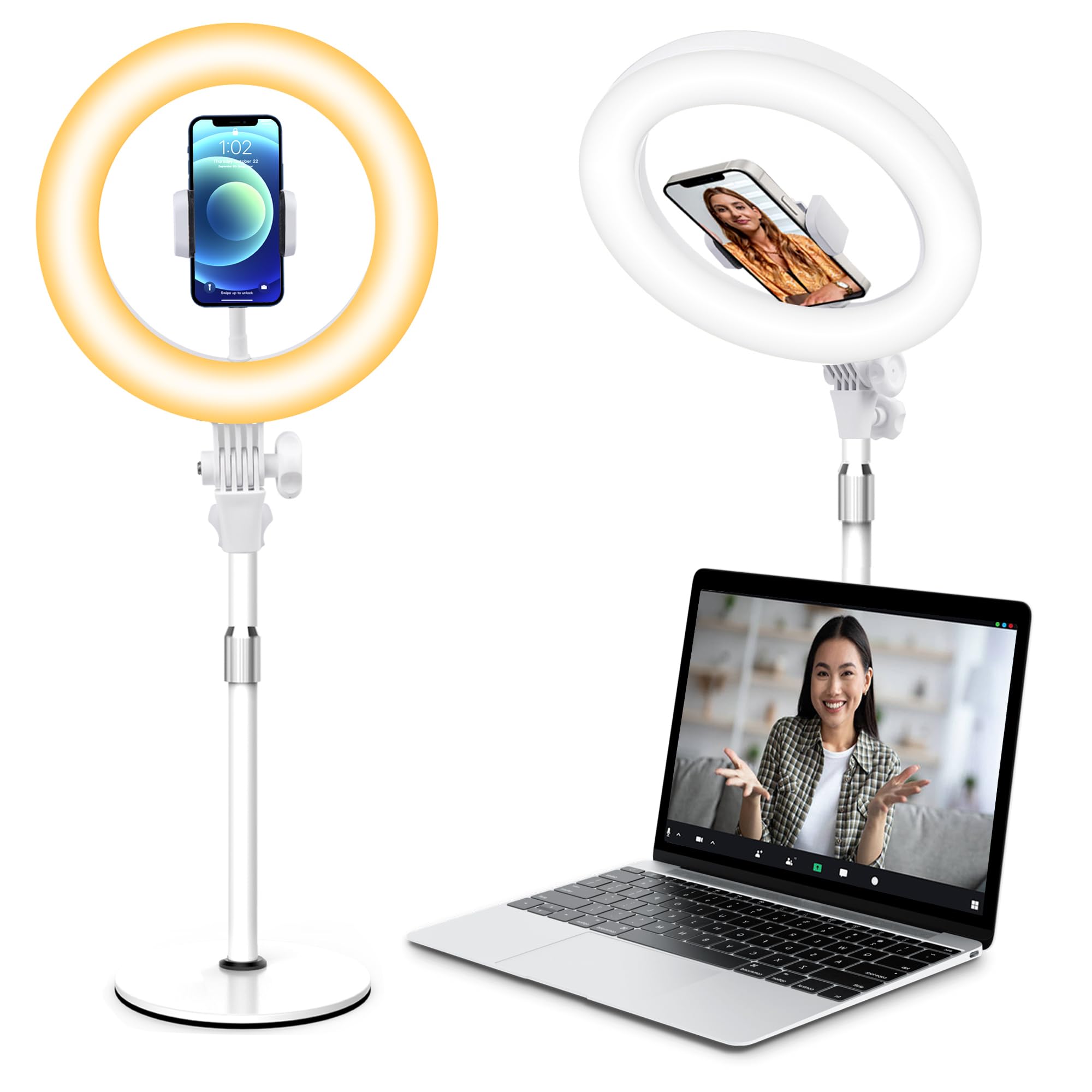 Yarrashop LEDリングライト 女優ライト 撮影配信用ライト 10インチ 卓上 パソコン スマホ ライト オンライン Web会議ライト 影がなし 10段調光 3色モード USB給電 スマホスタンド付 360°回転 金属制台座 安定性良い ring light ビデオ/照明/メイク/写真/生放送/物・自撮り/Zooｍ・TikTok・YouTube・LINE（ブラック・日本語取扱説明書付）