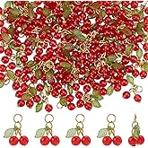 PLIGREAT 100 Pcs Cherry Charms for Jewelry Making, Red Cherry Beads Bulk Mini Fruit Bead Pendants with Loop for Necklace Earrings Bracelets DIY Crafts Jewelry Making Accessories