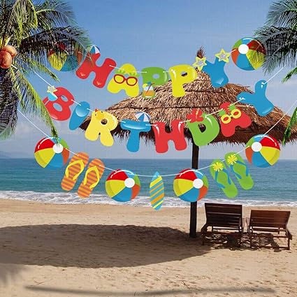 Amazon Com Mity Rain Beach Ball Happy Birthday Banner Rainbow