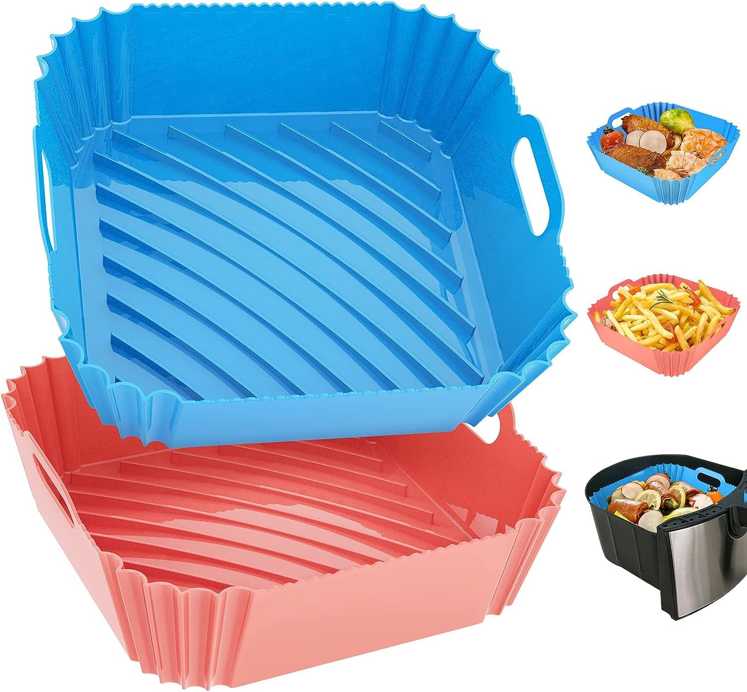 Photo 1 of Air Fryer Silicone Liners Square 2 Pack 7.1 Inch Airfryer Liners 4-7 QT Reusable Air Fryer Liners Silicone Pot Oven Liner Baking Tray, Air Fryer Basket Silicone Mat Bowl Air Fryer Accessories Kitchen