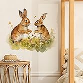 RoyoLam Playful Rabbits in Grass Wall Decal Nursery Bunny Animal Wall Sticker Removable Waterproof Easy Peel and Stick Perfect for Kids Baby Room Classroom Living Room Bedroom Bathroom