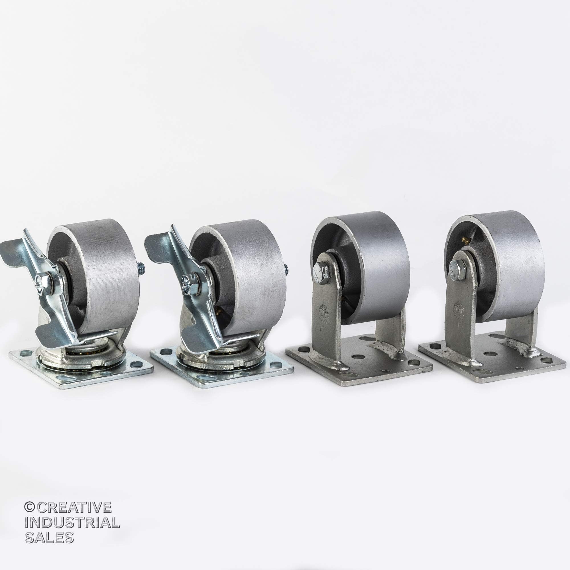 4" X 2" Swivel Casters Semi-Steel Wheel with Brake (2) and Rigid (2) 700lb Each Tool Box