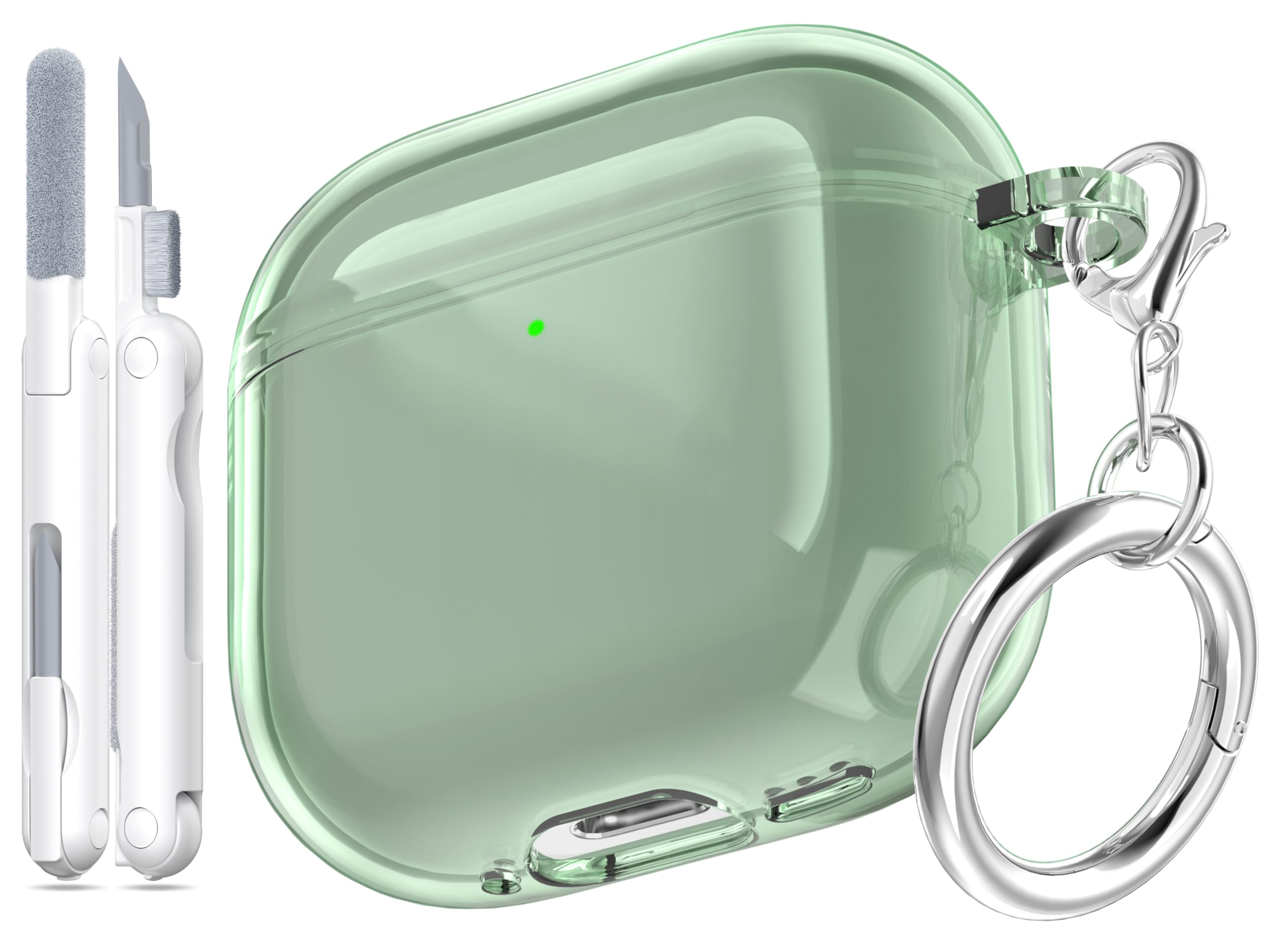 Photo 1 of MHYALUDO for AirPods 4th Generation Case Cover 2024, Military-Grade Shockproof, Soft TPU Highly Transparent Anti-Yellowing for AirPods 4 Case with Cleaning Kit & Cute Round Buckle, Clear Green