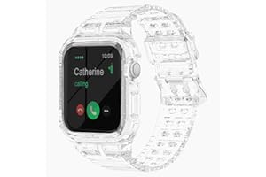 SXTDDSP Clear Band Compatible for Apple Watch Band 45mm 44mm 42mm 41mm 40mm 38mm, Jelly Crystal Women Men Watch Bumper Case Strap for iWatch Series 9 8 7 6 5 4 3 2 1 SE