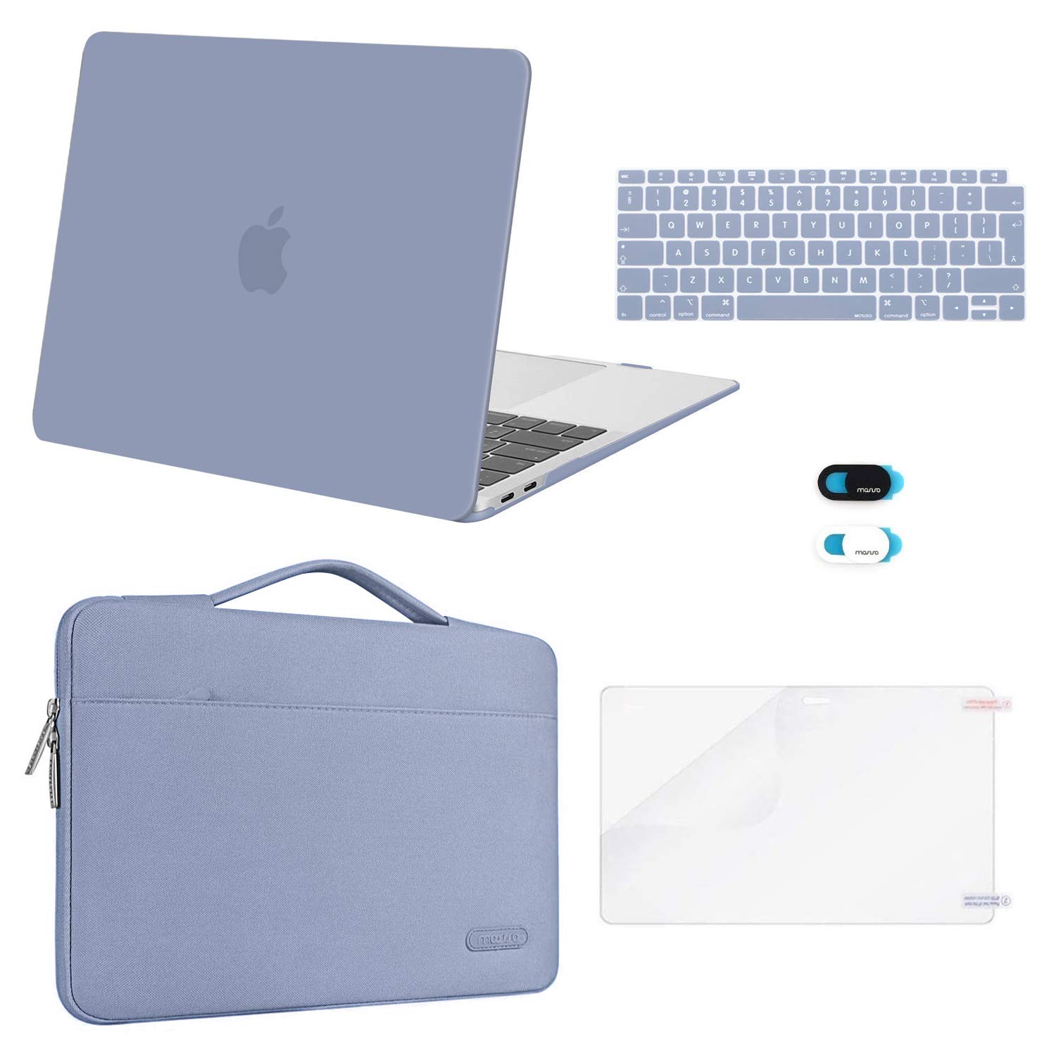 MOSISO Compatible with MacBook Air 13 inch Case 2021 2020 2019 2018 M1 A2337/2179/1932, Hard Shell for MacBook Air M1 Case 13.3 inch &Bag&Keyboard Skin&Webcam Cover&Screen Protector, Lavender Gray