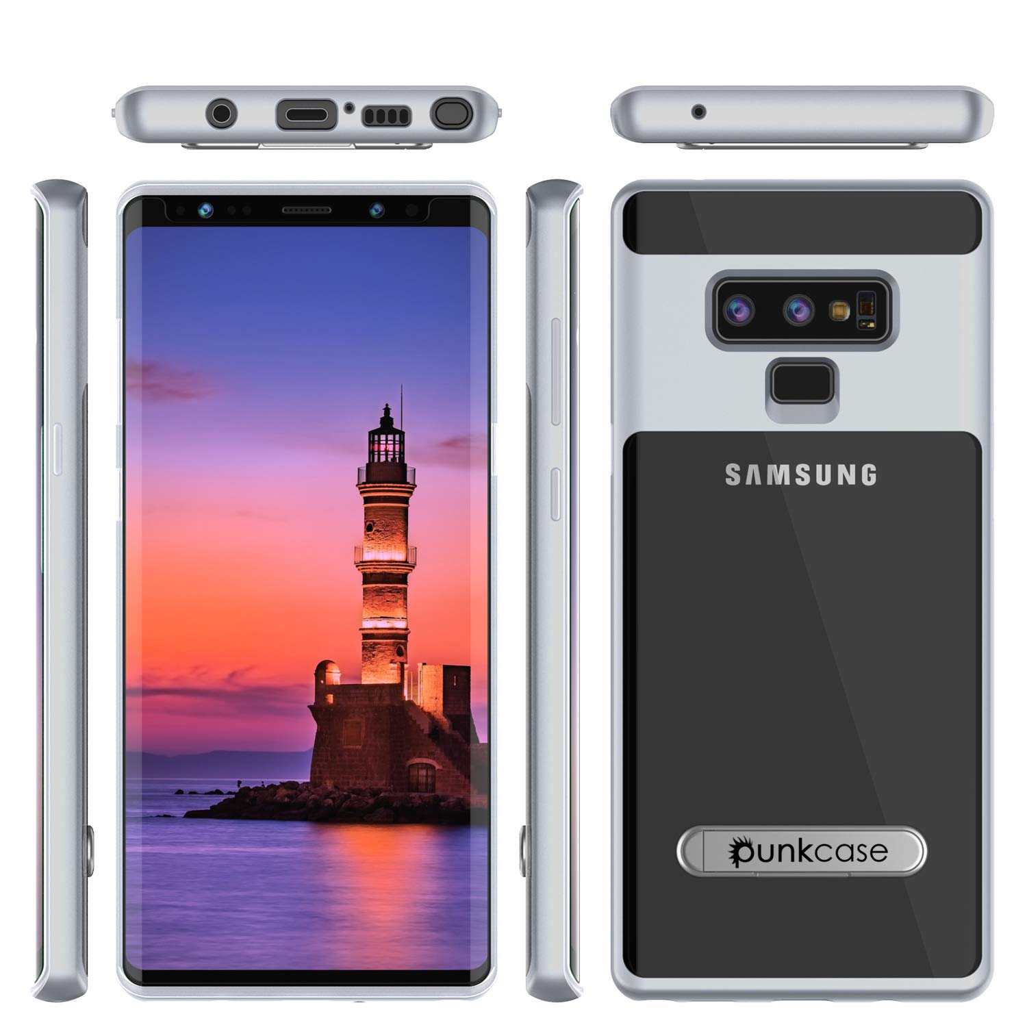 Galaxy Note 9 Case, PUNKcase [Lucid 3.0 Series] [Slim Fit] [Clear Back] Armor Cover w/Integrated Kickstand, Anti-Shock System & PUNKSHIELD Screen Protector for Samsung Galaxy Note 9 [Silver]