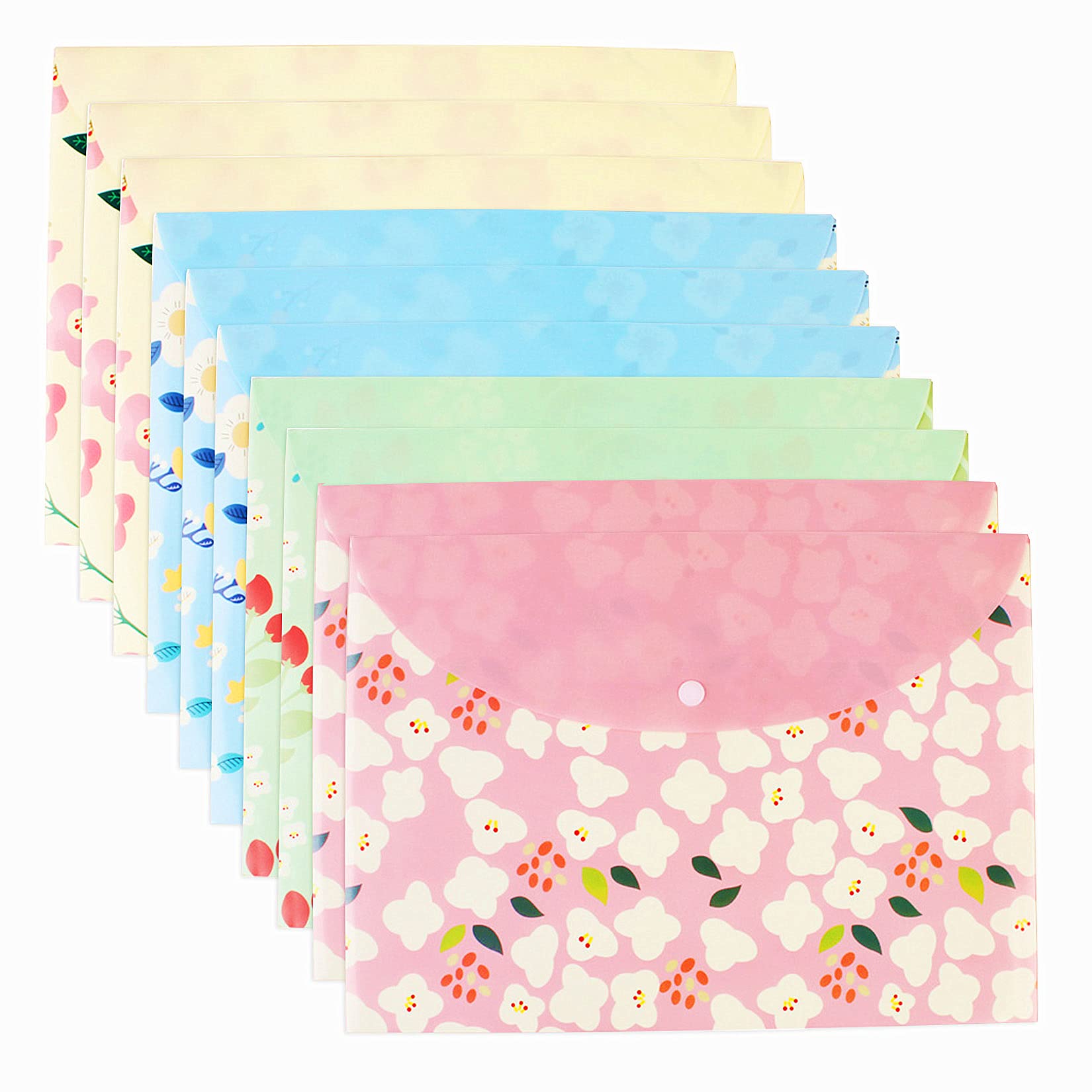 Photo 1 of 10 pcs Style Floral Printed A4 Paper Document File Folder Poly Envelopes Document Organizer Booklet File Paper Folders with Snap Button 4 Color (4 Color, A4)