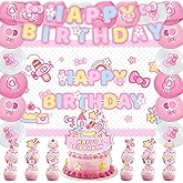 42Pack Kitty cat Party decoration pack include Banner,Cake Toppers,Balloons,Blackdrop for Kitty Birthdday Party Decoration