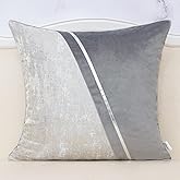 Alerfa 20 x 20 Inch Gray Silver Leather Patchwork Velvet & Polyester Cushion Case Luxury Modern Square Throw Pillow Cover Decorative Pillow for Couch Sofa Living Room Bedroom Car 50 x 50cm