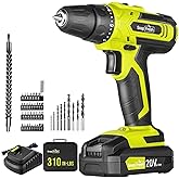 SnapFresh 20V Cordless Drill Set, 3/8" Power Drill with 2 Variable Speed, 21+1 Torque Setting, LED, 43pcs Drill Bits, Impact Driver Kit for Home,DIY-2.0Ah Battery & Fast Charger Included
