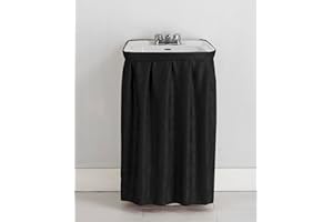 Castle Selection Fabric Sink Skirt Intersecting Leaves Pattern, Self Adhesive Water Repellent Vanity Cover (Black)